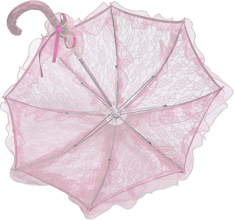 مظلة وردية مزينة بالدانتيل مصنوعة يدوياً لدعم تصوير حفلات الزفاف للمشاهد الخاصة - Image 1