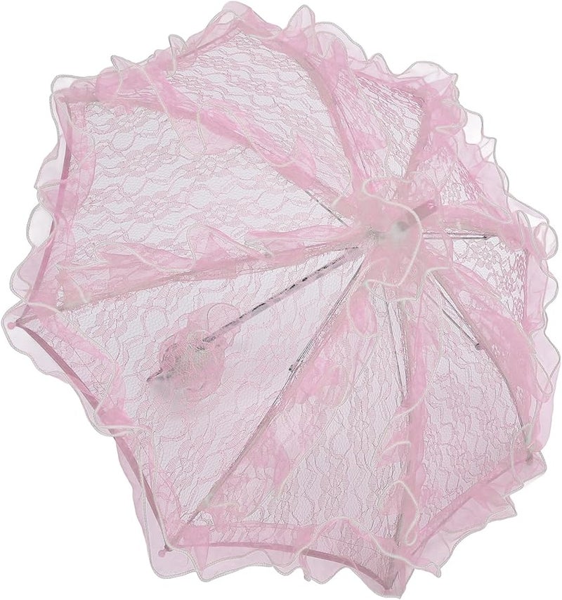 مظلة وردية مزينة بالدانتيل مصنوعة يدوياً لدعم تصوير حفلات الزفاف للمشاهد الخاصة - Image 4
