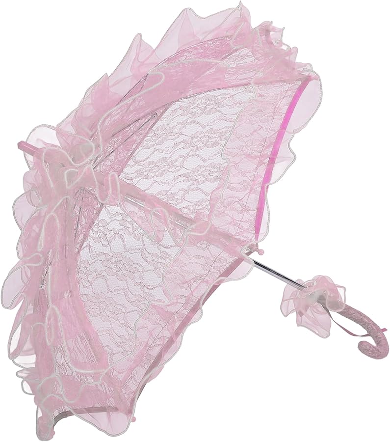 مظلة وردية مزينة بالدانتيل مصنوعة يدوياً لدعم تصوير حفلات الزفاف للمشاهد الخاصة - Image 3