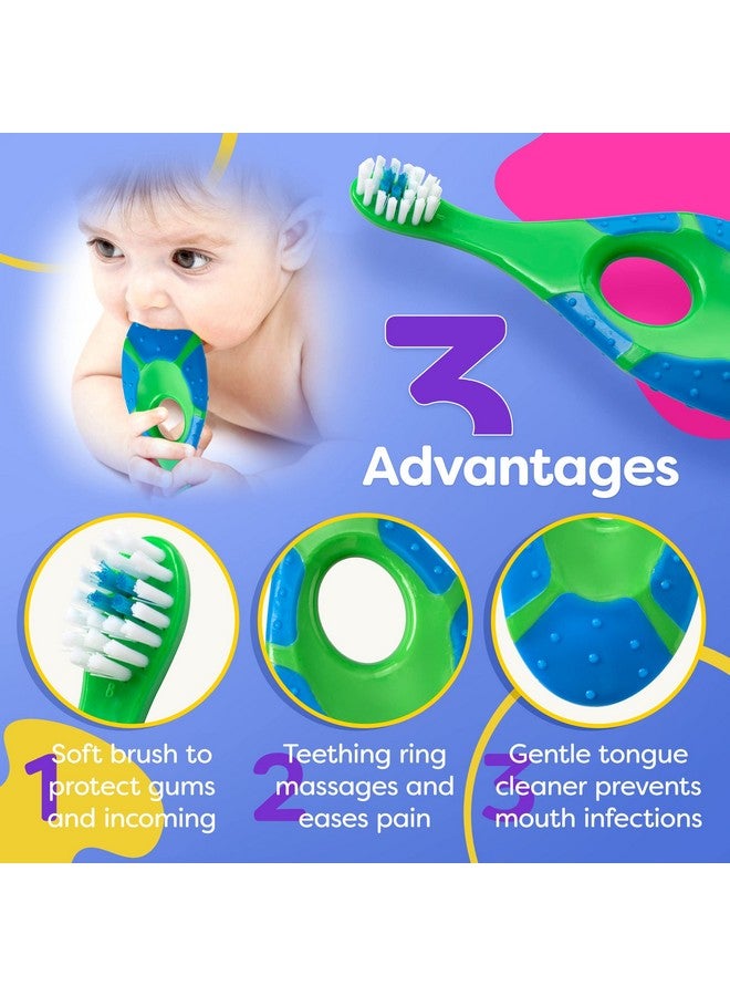 Trueocity Baby Toddler Toothbrush 4 Pack, Soft Bristles, Teething Finger Handle Toothbrushes For 0-2 Years - Training First Set (Blue, Green, Orange) - Bpa Free - Image 2
