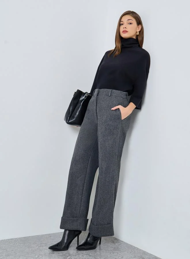 Styli Charcoal Wool Like Straight Leg Pants
