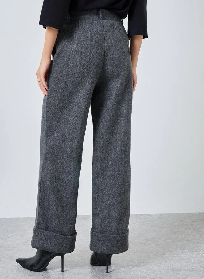 Styli Charcoal Wool Like Straight Leg Pants