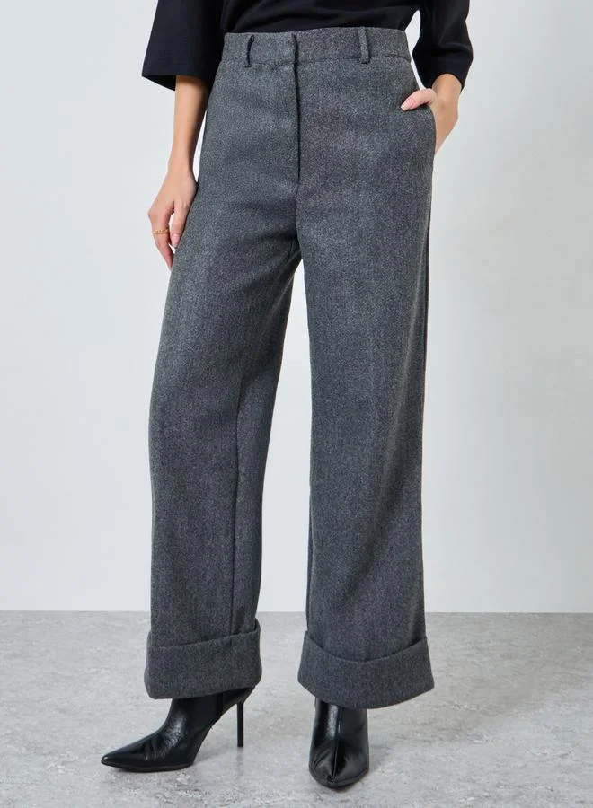 Styli Charcoal Wool Like Straight Leg Pants