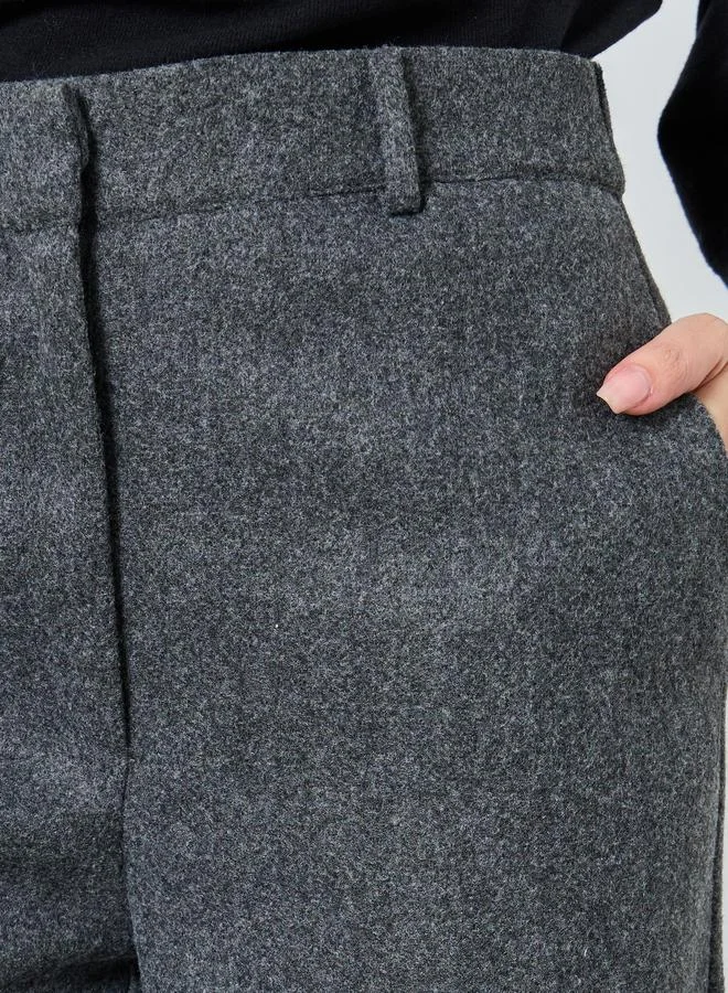 Styli Charcoal Wool Like Straight Leg Pants