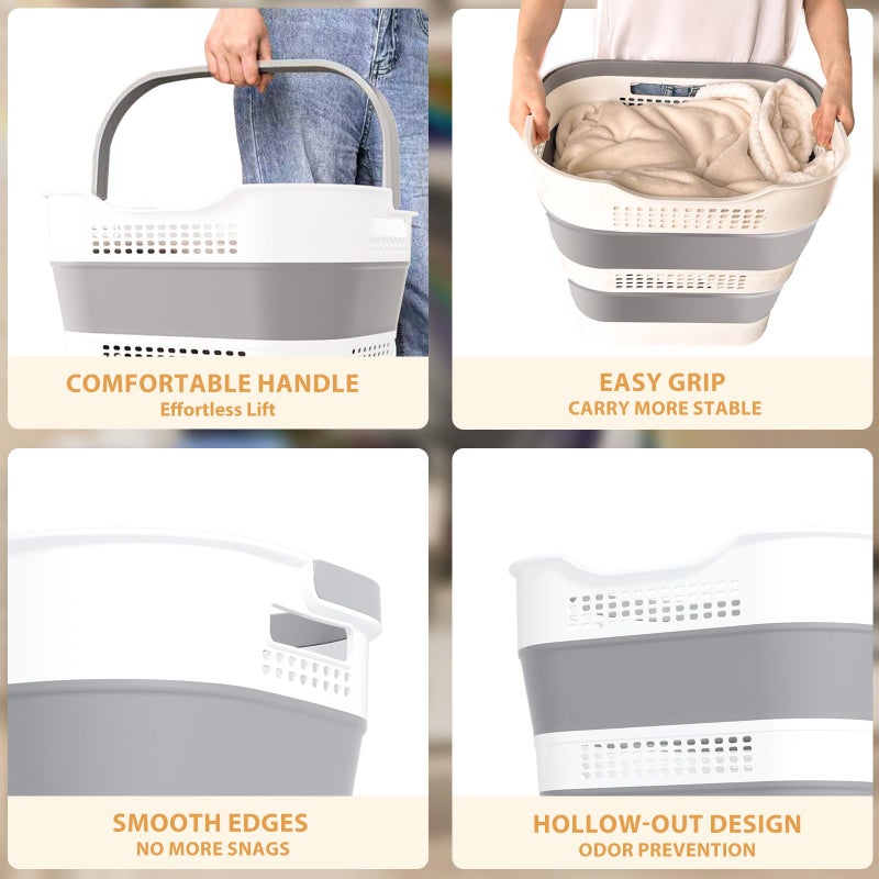 OOAMBB 43L+43L Collapsible Laundry Baskets plastic, Pop Up Laundry hamper/Storage Container, Foldable Laundry Basket with Handles, Durable,Space Saver (Grey, 2 Packs) - Image 4