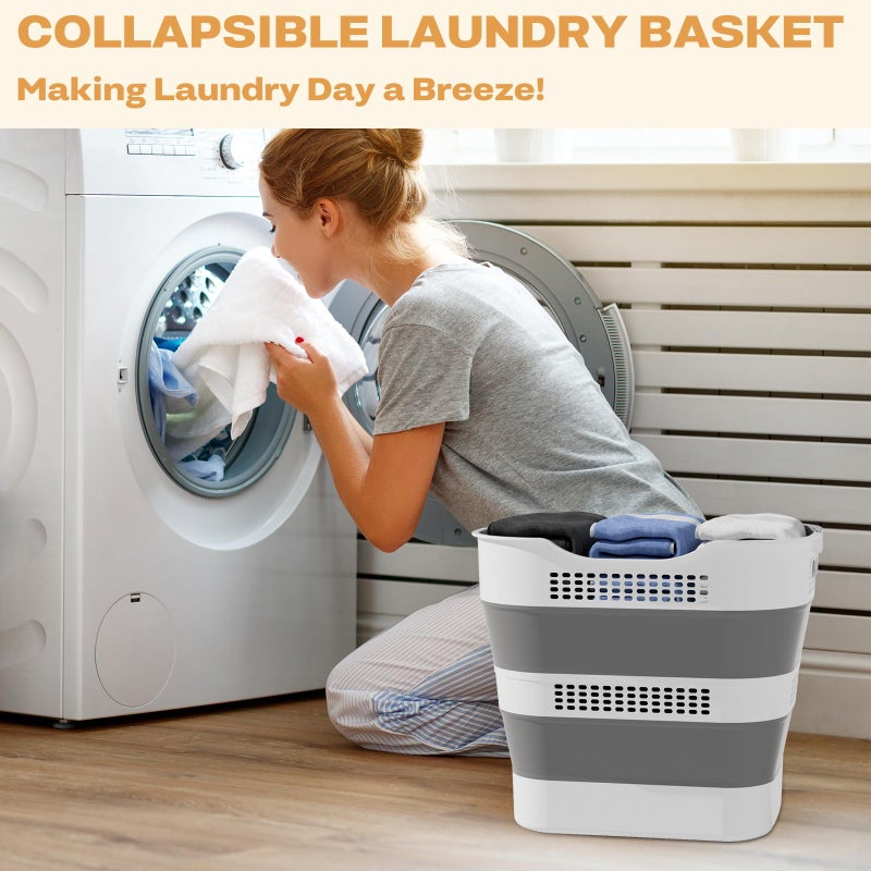 OOAMBB 43L+43L Collapsible Laundry Baskets plastic, Pop Up Laundry hamper/Storage Container, Foldable Laundry Basket with Handles, Durable,Space Saver (Grey, 2 Packs) - Image 2