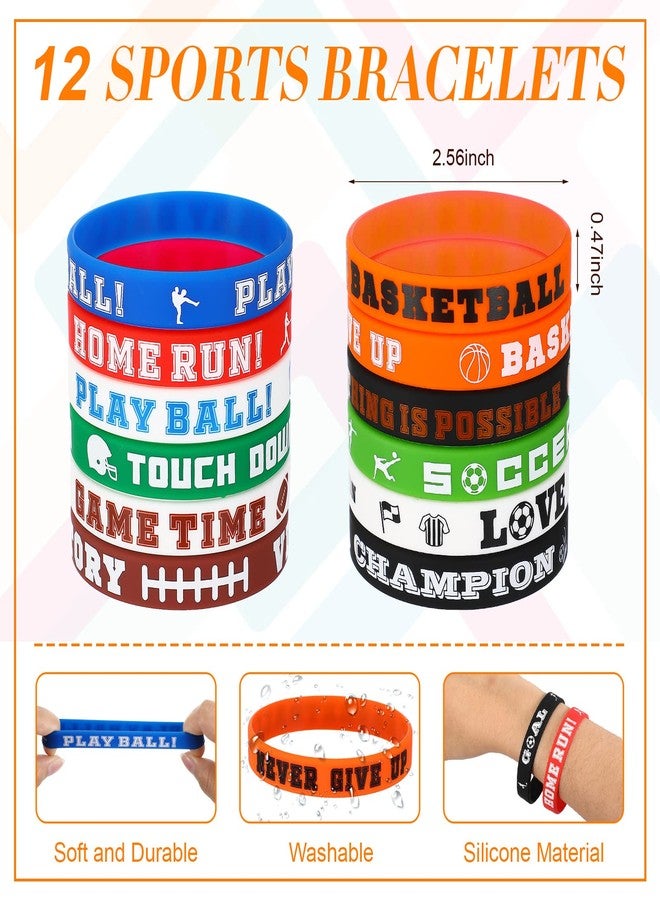 ليفيدي LEIFIDE 48 قطعة من هدايا الحفلات الرياضية، 12 مجموعة من أساور السيليكون وحقيبة هدايا برباط وكرات صغيرة لتخفيف التوتر وسلاسل المفاتيح لمستلزمات حفلات أعياد الميلاد الرياضية - Image 5