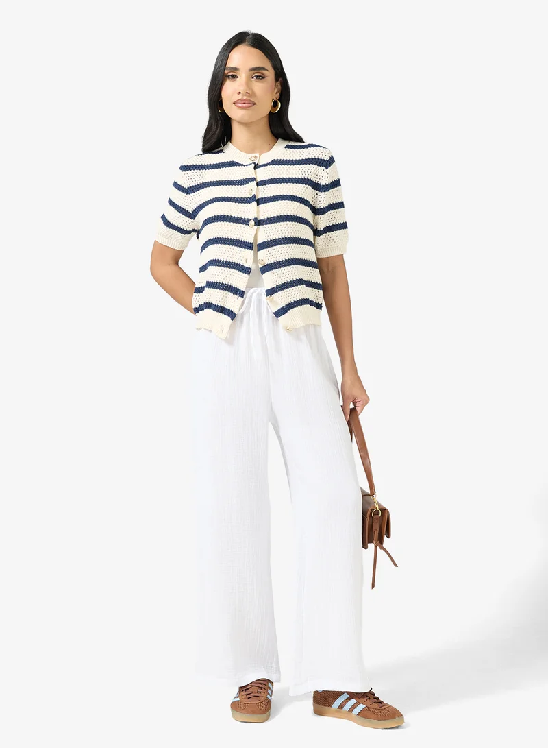 Ginger  Elasticised Waist Crinkle Casual Pants for Women | Best Price UAE