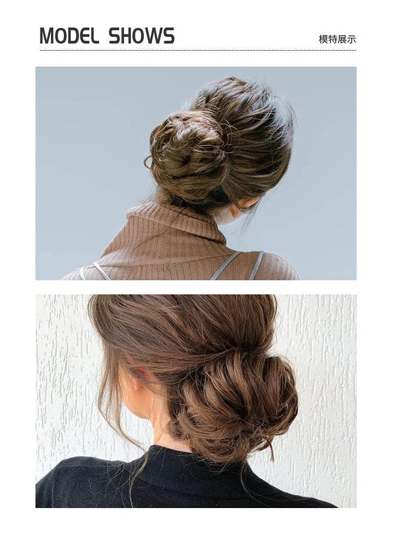 إستيل كعكة شعر فوضوية مع شريط مطاطي مرن وصلات شعر على شكل ذيل حصان أوبدو شينيون دونات على شكل ذيل حصان، شعر صناعي أشعث للنساء (اللون رقم 85C) - Image 3