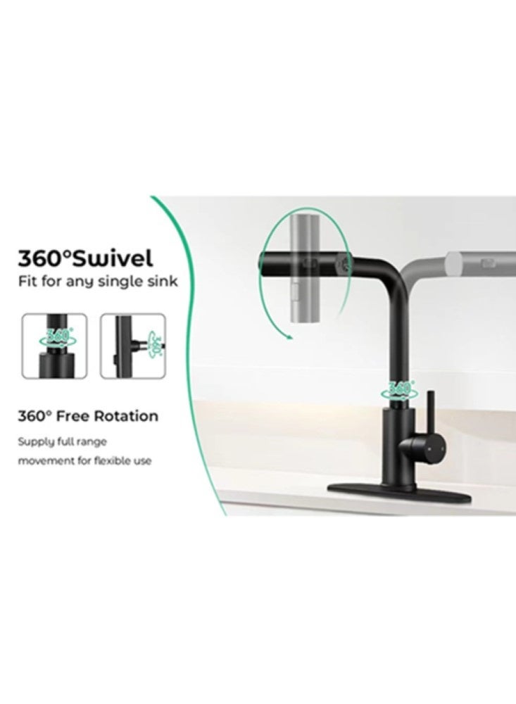 Kutis 1-Piece Kitchen Faucets With Pull Down Sprayer Single Handle Kitchen Faucet 360° Stainless Kitchen Sprayer With 3 Spraying Modes Black - Image 5