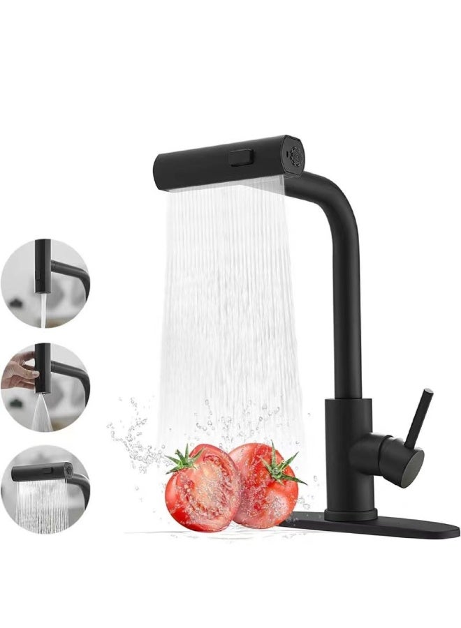 Kutis 1-Piece Kitchen Faucets With Pull Down Sprayer Single Handle Kitchen Faucet 360° Stainless Kitchen Sprayer With 3 Spraying Modes Black - Image 1
