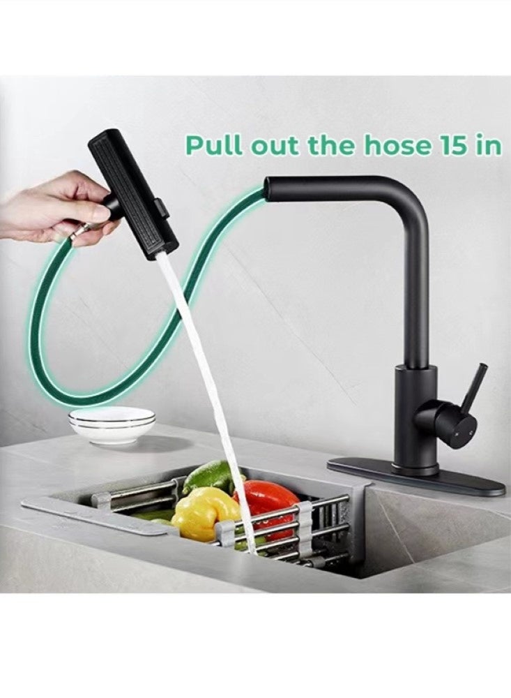 Kutis 1-Piece Kitchen Faucets With Pull Down Sprayer Single Handle Kitchen Faucet 360° Stainless Kitchen Sprayer With 3 Spraying Modes Black - Image 4