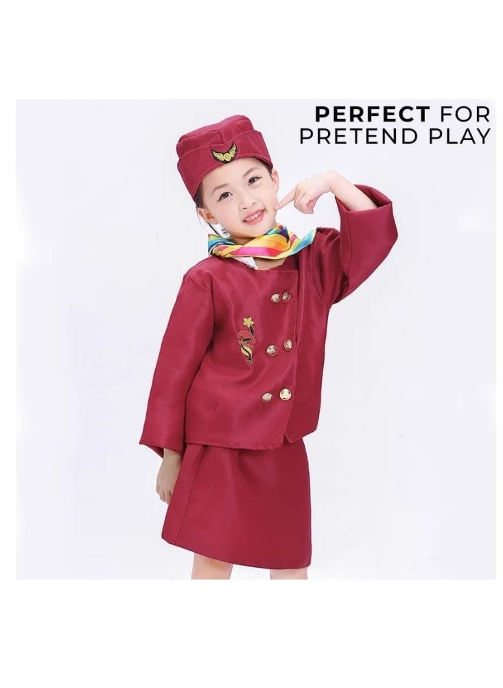 بريميم زي مضيفة الطيران للأطفال – طقم أحمر أنيق بمظهر رسمي - Image 4