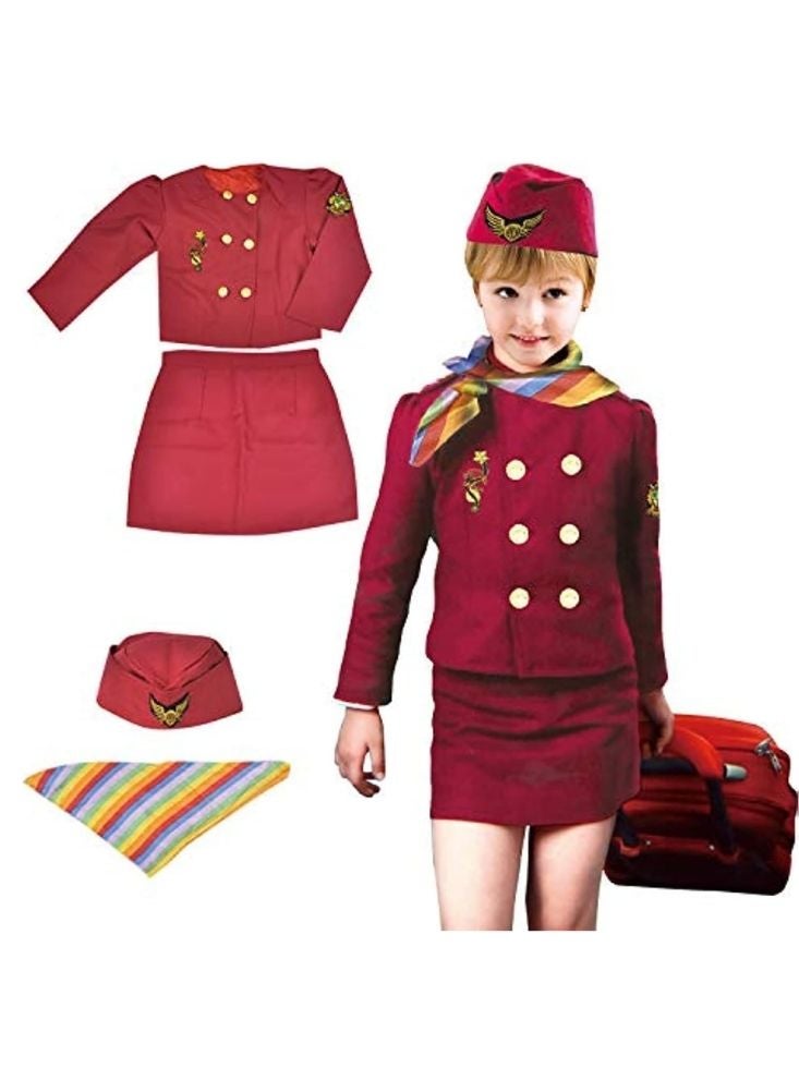 بريميم زي مضيفة الطيران للأطفال – طقم أحمر أنيق بمظهر رسمي - Image 1