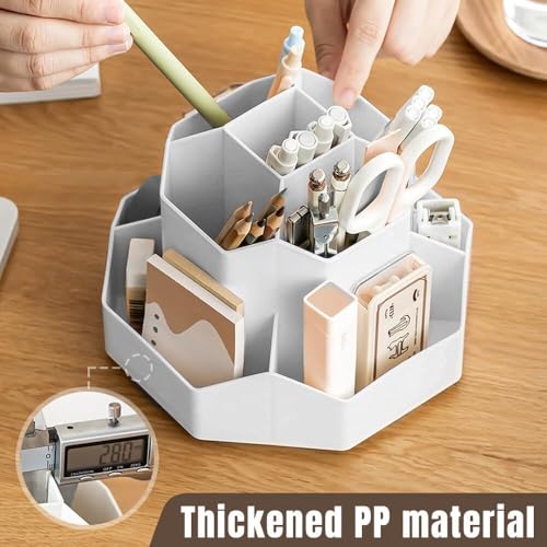 GROFFY Pencil Pen Holder for Desk,9 Slots 360 Degree Rotating Desk Organizers,Desktop Storage Stationery Supplies Organizer, Cute Pencil Cup Pot For Office, School, Home (White) - Image 4