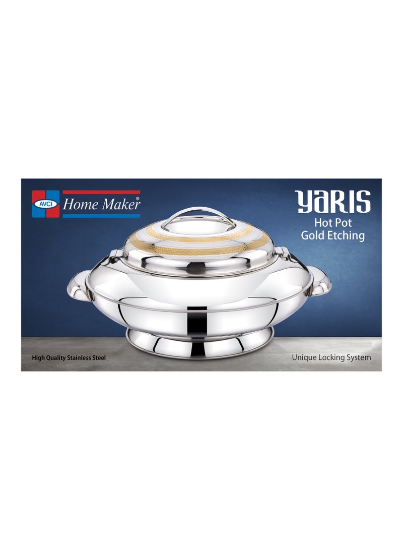 Homemaker Yaris Hotpot – 5000 ml – Stainless Steel Thermal Food Server with Locking Lid – Gold Etching & Silver Finish  - Image 2