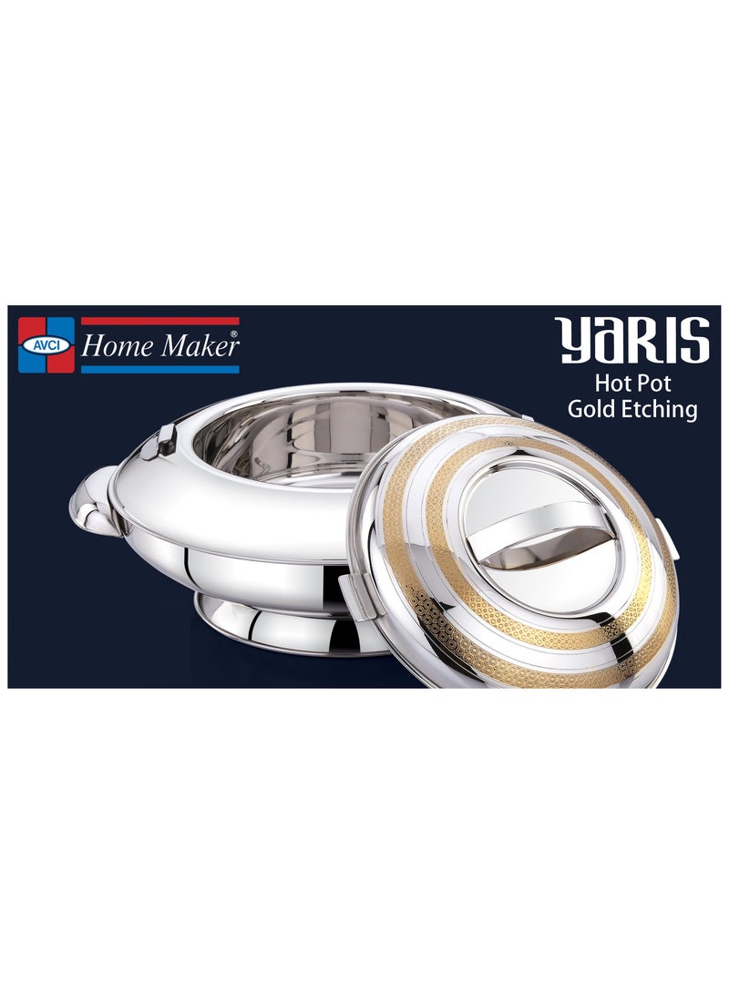 Homemaker Yaris Hotpot – 5000 ml – Stainless Steel Thermal Food Server with Locking Lid – Gold Etching & Silver Finish  - Image 3