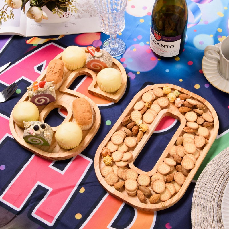 AWIZOM Wooden Charcuterie Boards Number 60 Pine Wood Serving Platters Decorative Serving Trays Number Wooden Snack Dish Plates for 60th Birthday Congrats Anniversary Party Supplies Favor,11.81" - Image 4