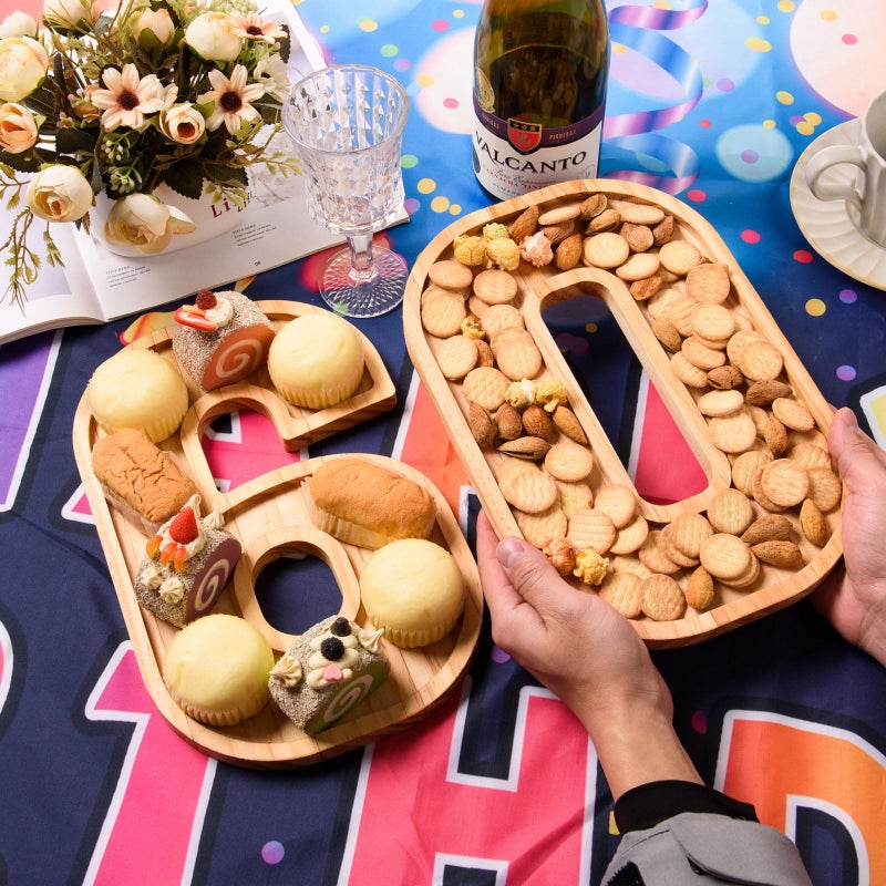 AWIZOM Wooden Charcuterie Boards Number 60 Pine Wood Serving Platters Decorative Serving Trays Number Wooden Snack Dish Plates for 60th Birthday Congrats Anniversary Party Supplies Favor,11.81" - Image 5