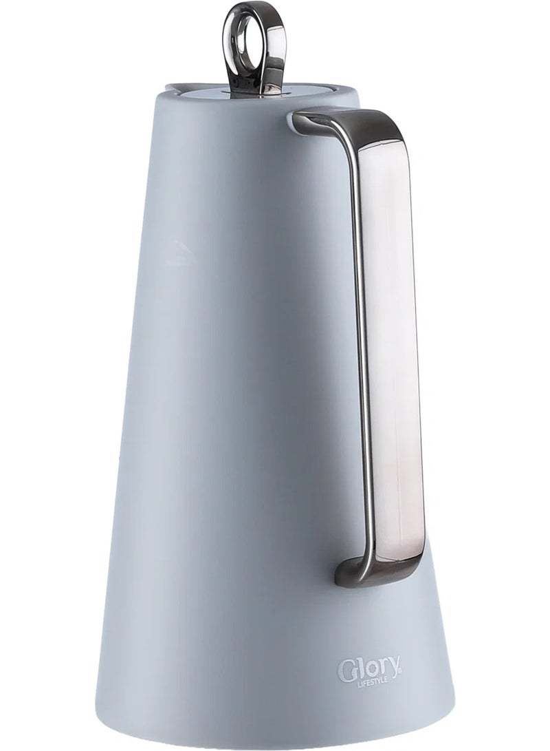 Glory Thermos, 1 Liter, Glass Interior, Silver Handle, Push-Button Lid - Grey/Black - Image 2