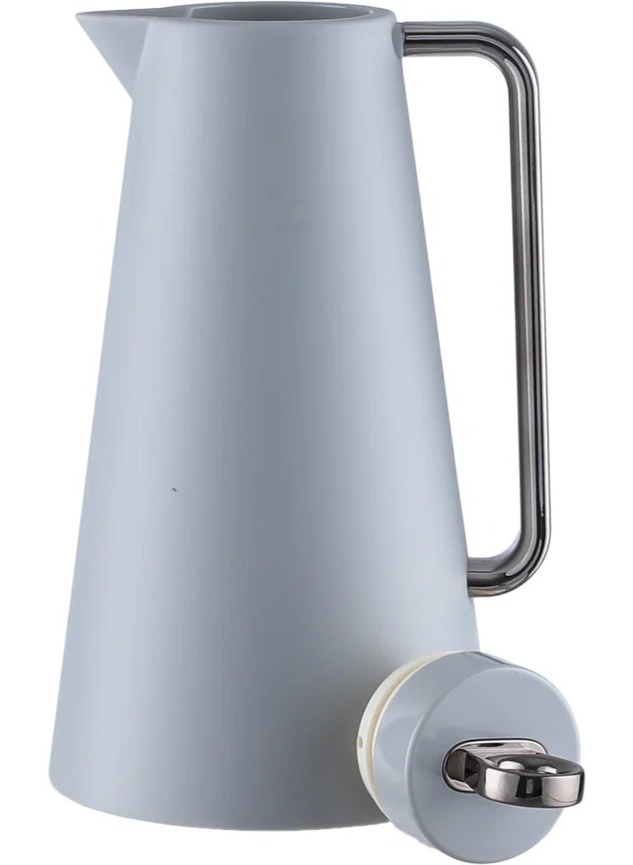 Glory Thermos, 1 Liter, Glass Interior, Silver Handle, Push-Button Lid - Grey/Black - Image 4