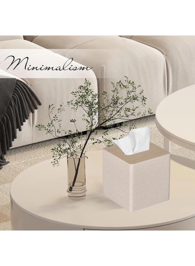 Tissue Box Cover Square PU Leather Facial Tissue Box Holder for Dresser Bathroom Decor (Beige) - Image 4