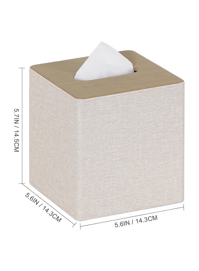 Tissue Box Cover Square PU Leather Facial Tissue Box Holder for Dresser Bathroom Decor (Beige) - Image 5