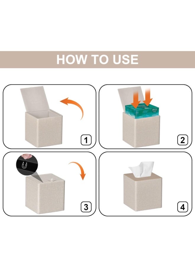 Tissue Box Cover Square PU Leather Facial Tissue Box Holder for Dresser Bathroom Decor (Beige) - Image 3