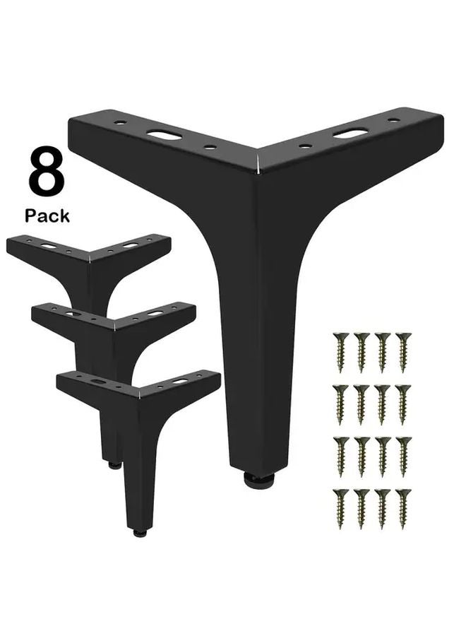 6 بوصة 8 قطع أرجل أثاث معدنية سوداء قابلة للتعديل أقدام حديدية عصرية - Image 2