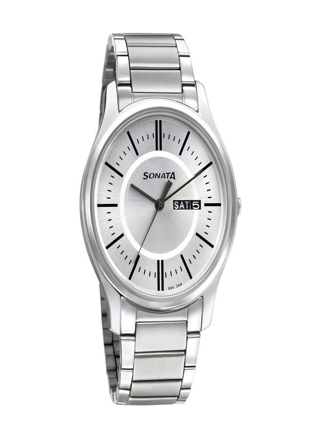 Sonata Essentials Quartz Analog with Day and Date Silver Dial Silver Stainless Steel Strap Watch for Men - NT77082SM02W - Image 1