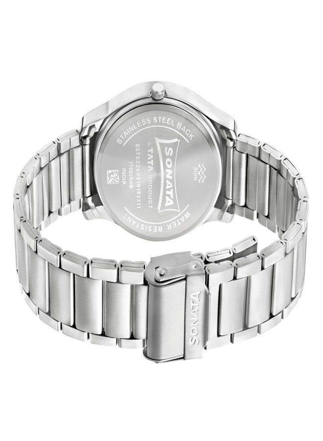 Sonata Essentials Quartz Analog with Day and Date Silver Dial Silver Stainless Steel Strap Watch for Men - NT77082SM02W - Image 4