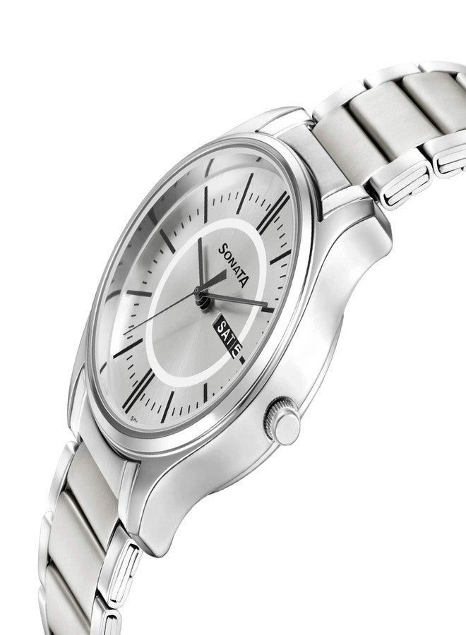 Sonata Essentials Quartz Analog with Day and Date Silver Dial Silver Stainless Steel Strap Watch for Men - NT77082SM02W - Image 3