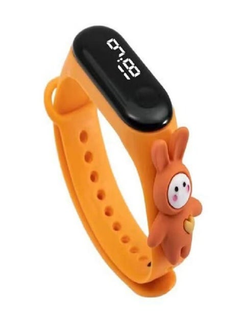 Digital touch watch for boys, girls, and young people with a rubber strap in a fun and attractive design (rabbit) in orange.