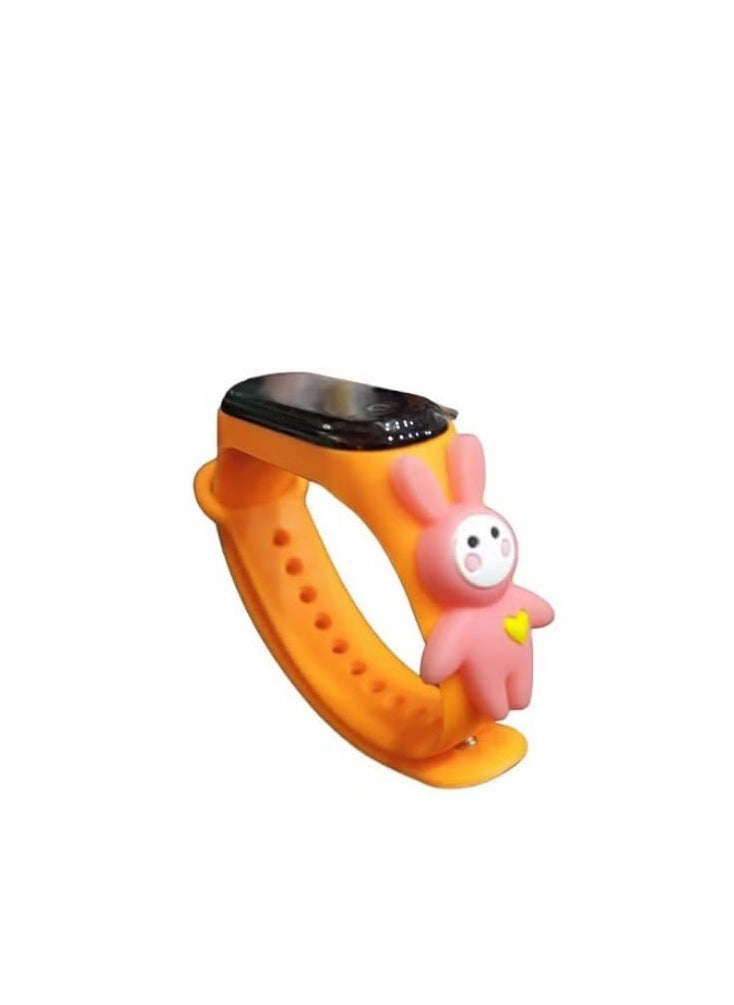 Generic - Digital touch watch for boys, girls, and young people with a rubber strap in a fun and attractive design (rabbit) in orange. - Image 1