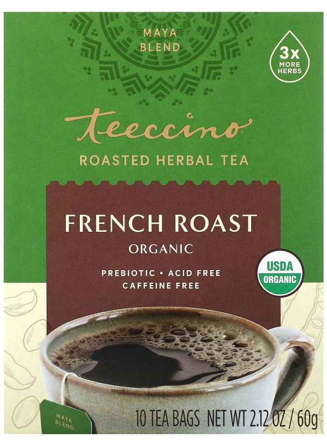 teeccino Organic Roasted Herbal Tea French Roast Caffeine Free 10 Tea Bags 2.12 oz (60 g)