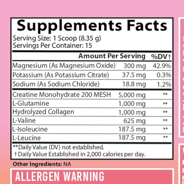 Angry Supplements بودرة كرياتين مونوهيدرات للنساء من بيتر بوتي لبناء الأرداف، 5 جرام كرياتين نباتي مع كولاجين، جلوتامين، BCAAs ومزيج ترطيب للتعافي، الطاقة، مشروب مختلط، بدون نكهة (125 جرام، عبوة واحدة) - Image 3