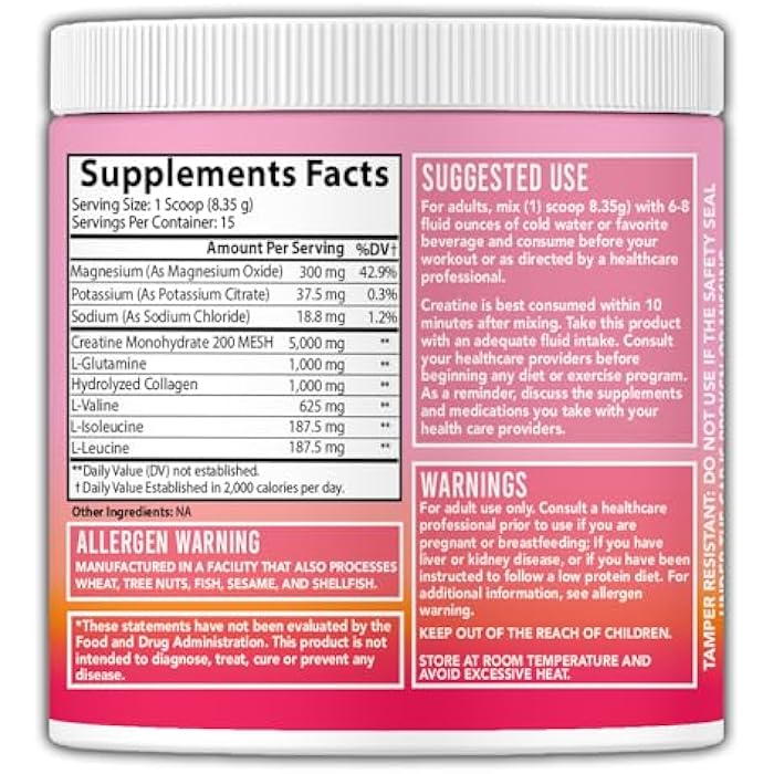 Angry Supplements بودرة كرياتين مونوهيدرات للنساء من بيتر بوتي لبناء الأرداف، 5 جرام كرياتين نباتي مع كولاجين، جلوتامين، BCAAs ومزيج ترطيب للتعافي، الطاقة، مشروب مختلط، بدون نكهة (125 جرام، عبوة واحدة) - Image 4