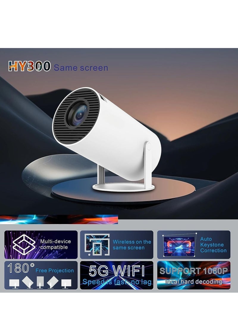 ELTRAZONE - Mini Projector, HY300 Auto Keystone Correction Portable Projector, 4K/ 200 ANSI Smart Projector with 2.4/5G WiFi, BT 5.0, 130 Inch Screen, 180 Degree Flip, Round Design, Home Video Projector - Image 1