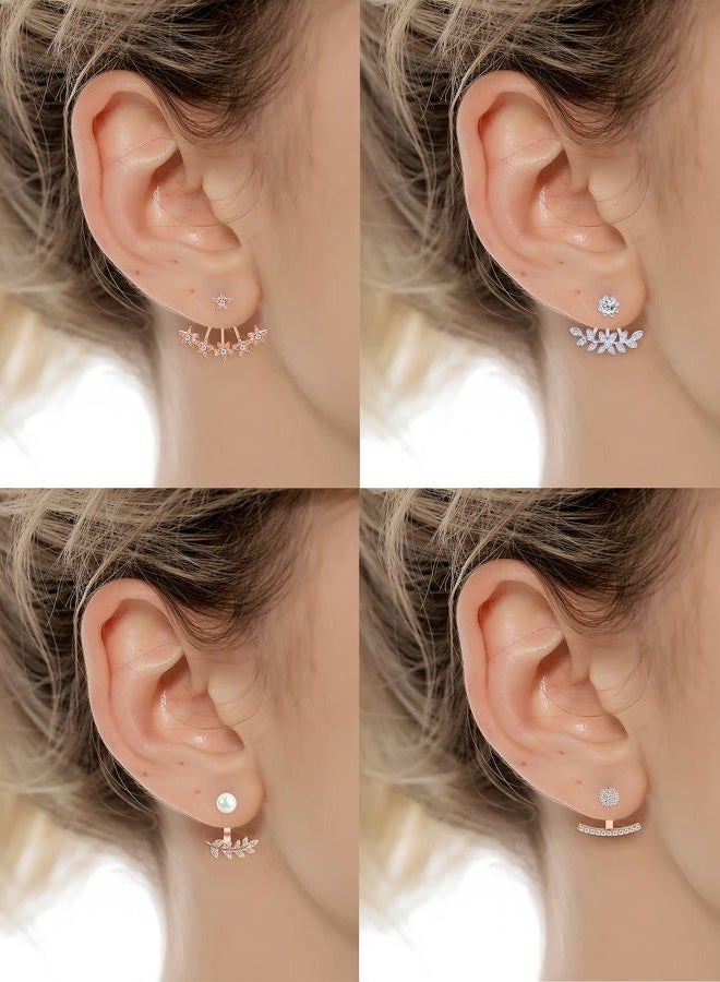 Tornito 6-12 Pairs Lotus Flower Earring Studs Chic CZ Earrings Jackets For Women Silver Rose Gold Tone, Rose Gold, Cubic Zirconia - Image 2