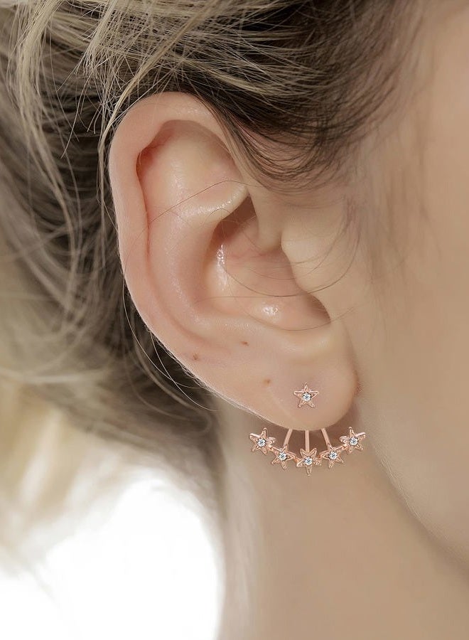 Tornito 6-12 Pairs Lotus Flower Earring Studs Chic CZ Earrings Jackets For Women Silver Rose Gold Tone, Rose Gold, Cubic Zirconia - Image 3