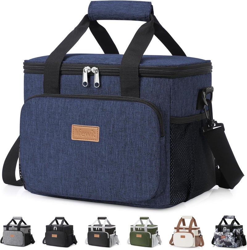 Medium Lunch Bag Insulated Lunch Box Soft Cooler Cooling Tote for Adult Men Women, 9L (12-Can), Dark Blue - Image 1