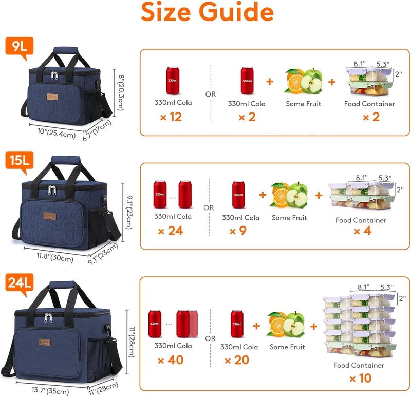 Medium Lunch Bag Insulated Lunch Box Soft Cooler Cooling Tote for Adult Men Women, 9L (12-Can), Dark Blue - Image 5