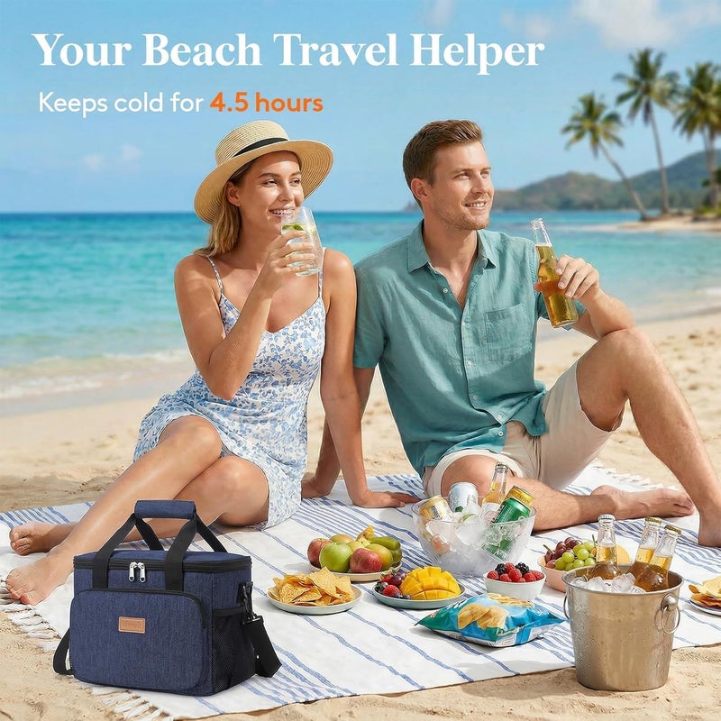 Medium Lunch Bag Insulated Lunch Box Soft Cooler Cooling Tote for Adult Men Women, 9L (12-Can), Dark Blue - Image 2
