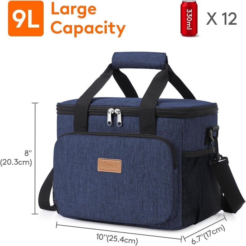 Medium Lunch Bag Insulated Lunch Box Soft Cooler Cooling Tote for Adult Men Women, 9L (12-Can), Dark Blue - Image 4