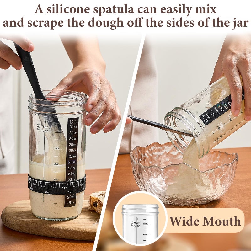 Mfacoy Glass Sourdough Starter Jar 2 Pack, 24 oz Wide Mouth Organic Sourdough Starter Kit with Date Marked Band, Thermometer, Cloth Cover & Metal Lid, Reusable Bread Baking Supplies, Bread Making Accessories - Image 5