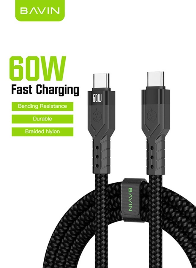 BAVIN USB C Nylon Braided Cable 60W, TYPE-C to USB-C 1.2M Cable, USB C Charger Cable for iPhone 15, Mac Book Pro 2020, iPad Pro 2020, Switch, Samsung Galaxy S20 Plus S9 S8 Plus, Pixel, Huawei P60, Xiaomi, Laptops and lot more - Image 1