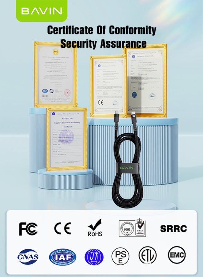 BAVIN USB C Nylon Braided Cable 60W, TYPE-C to USB-C 1.2M Cable, USB C Charger Cable for iPhone 15, Mac Book Pro 2020, iPad Pro 2020, Switch, Samsung Galaxy S20 Plus S9 S8 Plus, Pixel, Huawei P60, Xiaomi, Laptops and lot more - Image 4