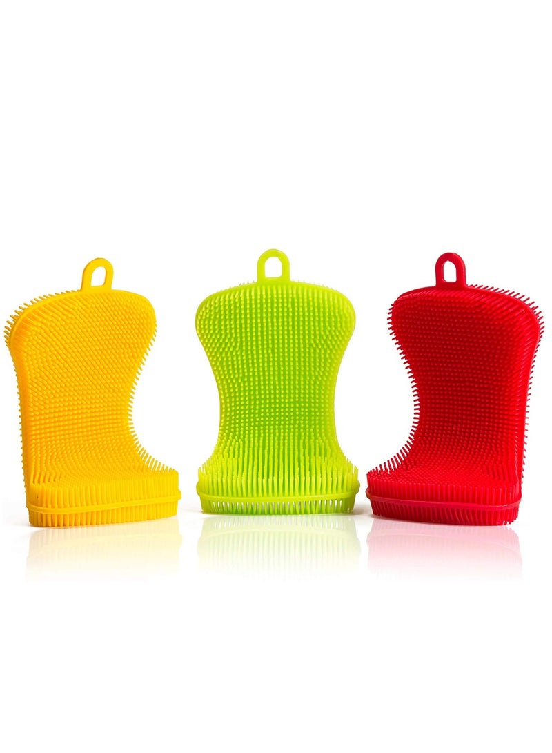 SYOSI 3 Pack Gentle and Hygienic Kitchen Silicone Sponge for Non Scratch Dish Washing Cleaning Miracle Market Silicone Dish Sponge - Image 1