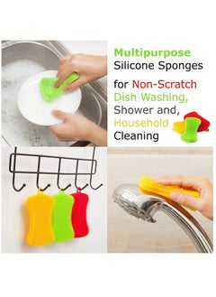 SYOSI 3 Pack Gentle and Hygienic Kitchen Silicone Sponge for Non Scratch Dish Washing Cleaning Miracle Market Silicone Dish Sponge  - Image 3
