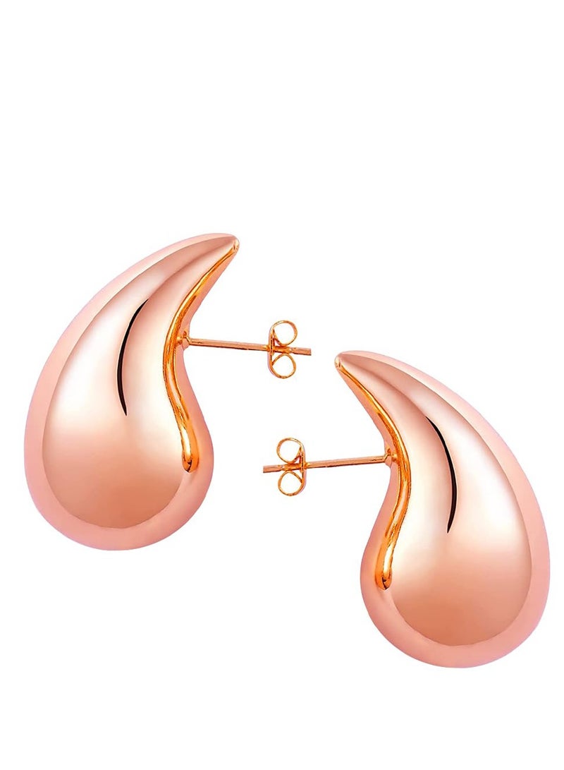 Excefore Rose Gold Earrings, Lightweight Waterdrop Teardrop Hollow Open Hoops, Minimalist Hypoallergenic Stud Earrings Jewelry for Women, Birthday Gifts for Women - Image 1